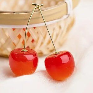 NEW Red Cherry Drop Earrings Dangle 14K Gold Plated Ear Ornaments Anthropologie